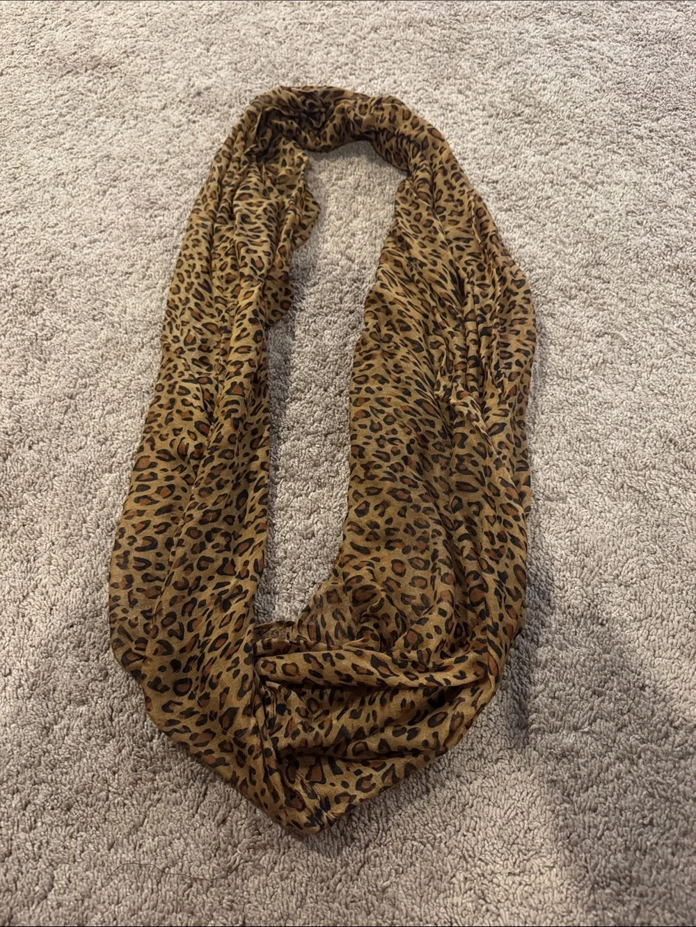 Leopard Print Infinity Scarf - Brown/black lightweight fabric animal print